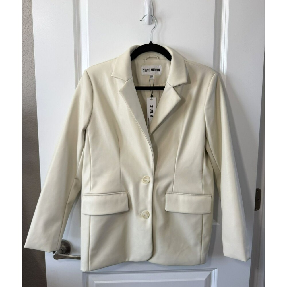 NWT Steve Madden faux Leather Jacket Cream/bone XS button up pockets lined